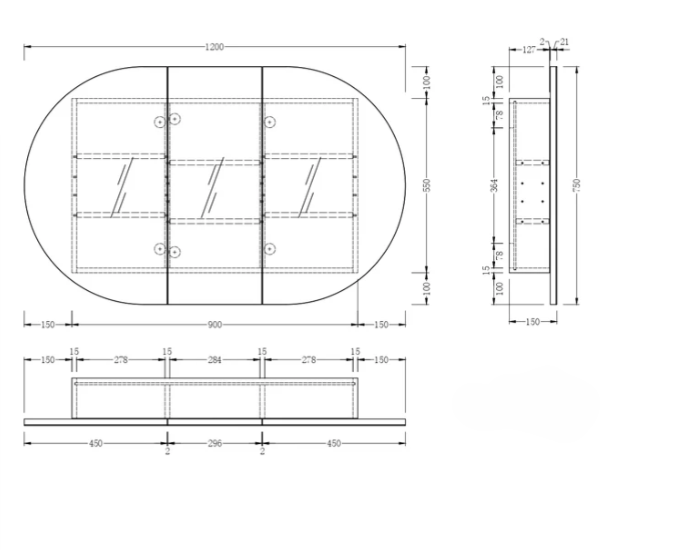 CARYSIL Mystic 1200X750mm OVAL Shaving Cabinet