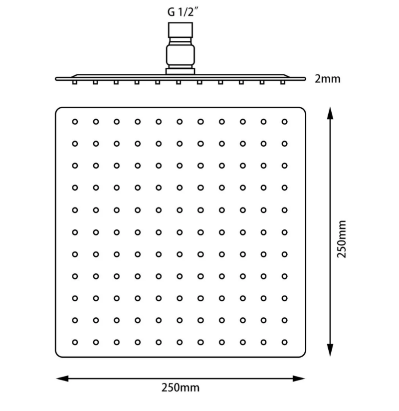 Super-Slim Square Rainfall Shower Head 250mm