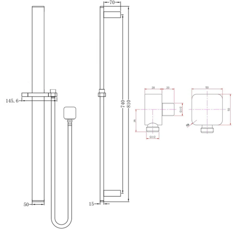 Square Sliding Shower Rail with Hose