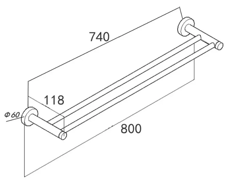 Round 800mm Double Towel Rail