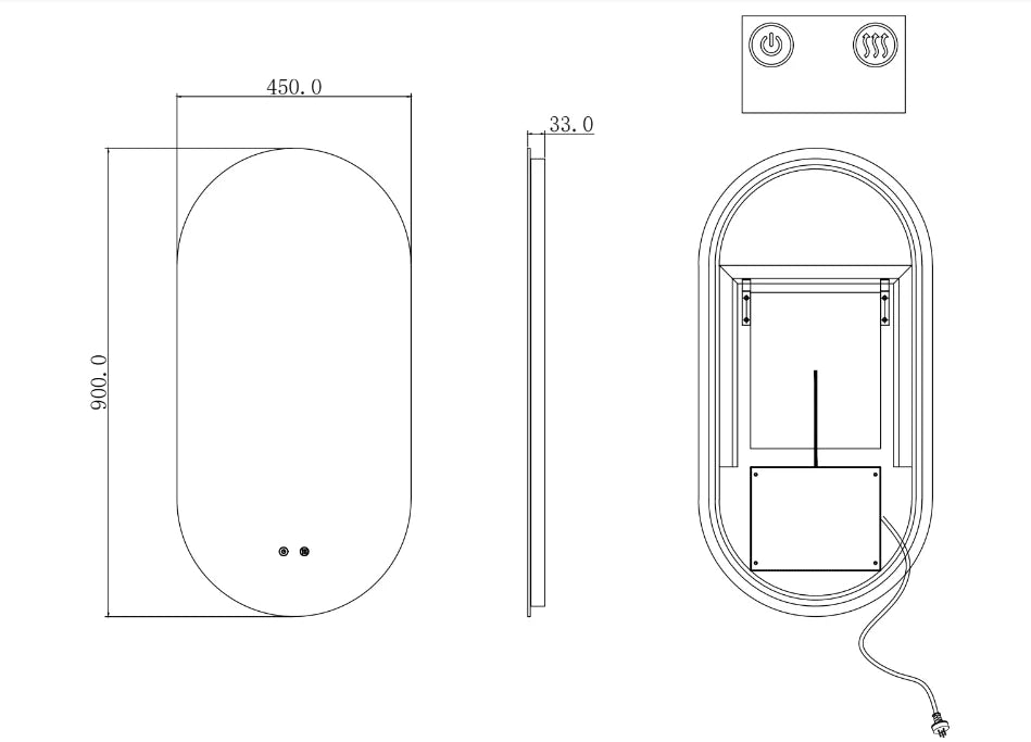 Oval Shape Backlit LED Mirror 900x(600 or 450)mm
