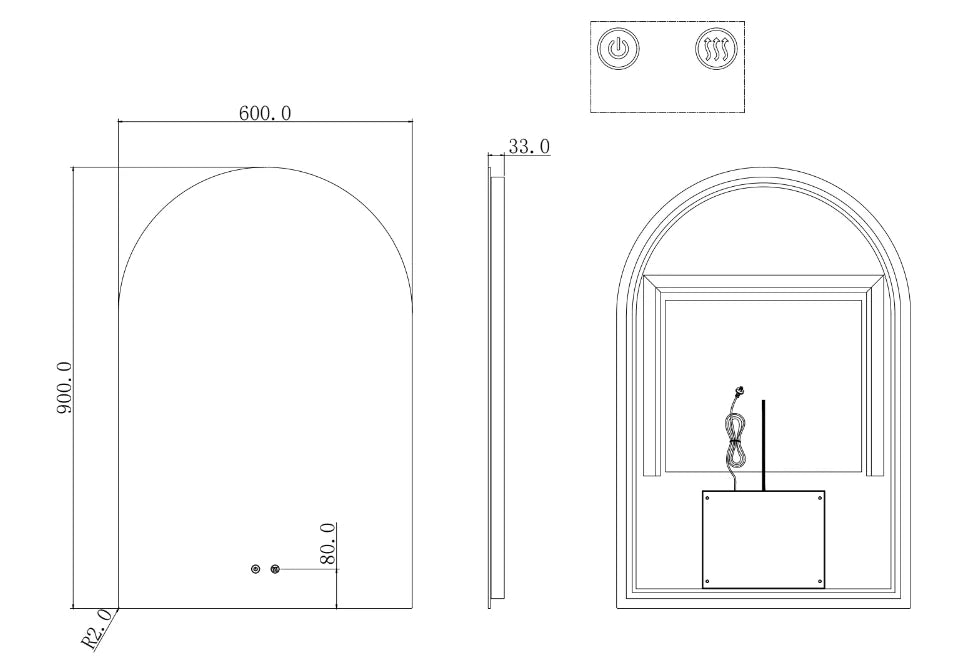 Uni-Arch Backlit LED Mirror 900x600mm (Framed options available)