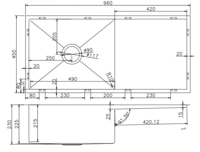 Hand‑Made Single Bowl Kitchen Sink – 960 × 450 × 230 mm
