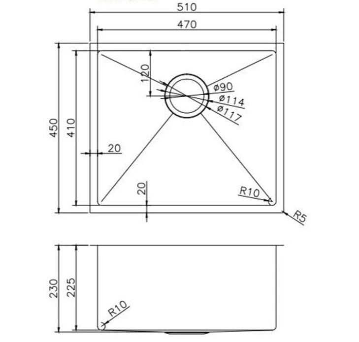 510*450*230mm Hand-made Single Bowl Kitchen Sink(Round Edges)