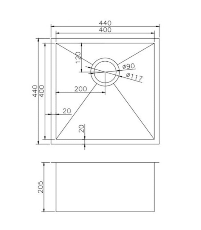 Hand‑Made Single Bowl Kitchen Sink – 440 × 440 × 205 mm