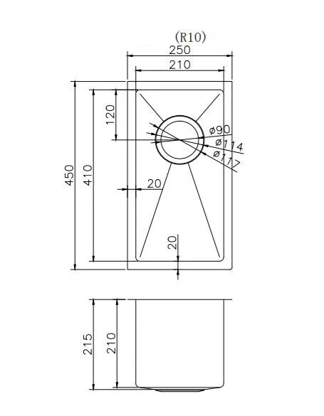 Hand‑Made Single Bowl Kitchen Sink – 250 × 450 × 215 mm