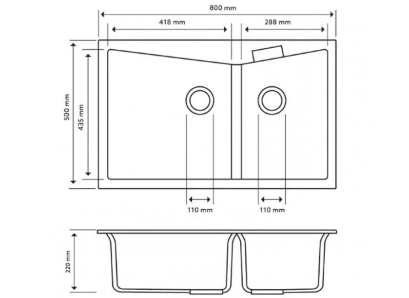 Carysil Double Bowl Granite Sink – 800 x 500 x 220mm