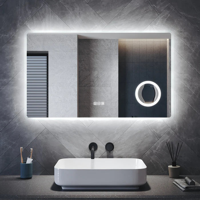 Lighted Bathroom Mirror with 3× Magnification & Memory Function — 800×600×35 mm