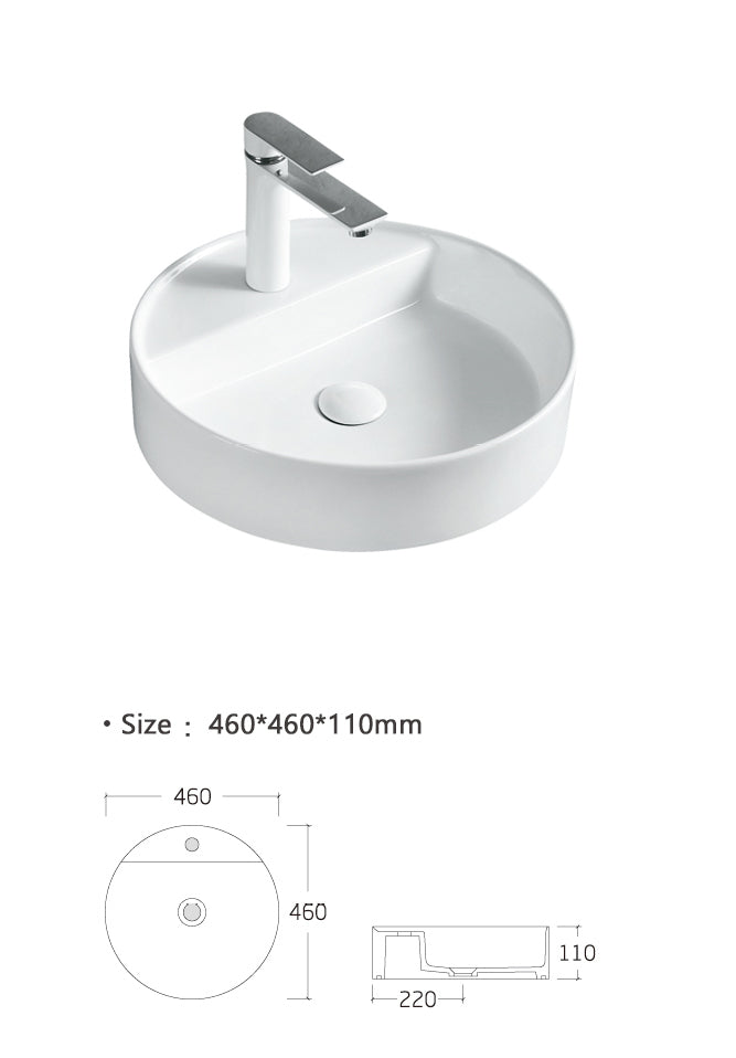 Luana Interiors - Counter Top Basin with One Tap Hole (460mm*460mm*110mm)